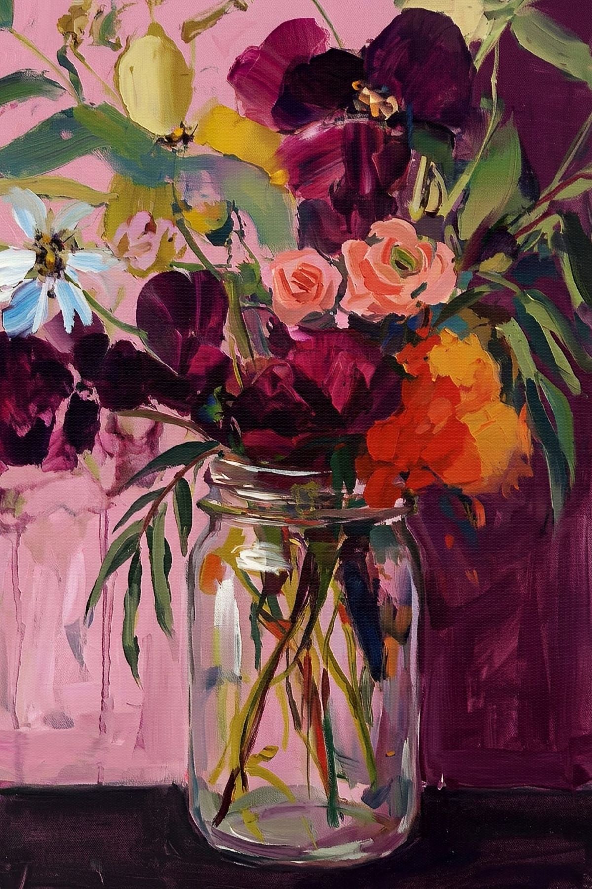 Colorful Floral Bouquet in Glass Mason Jar