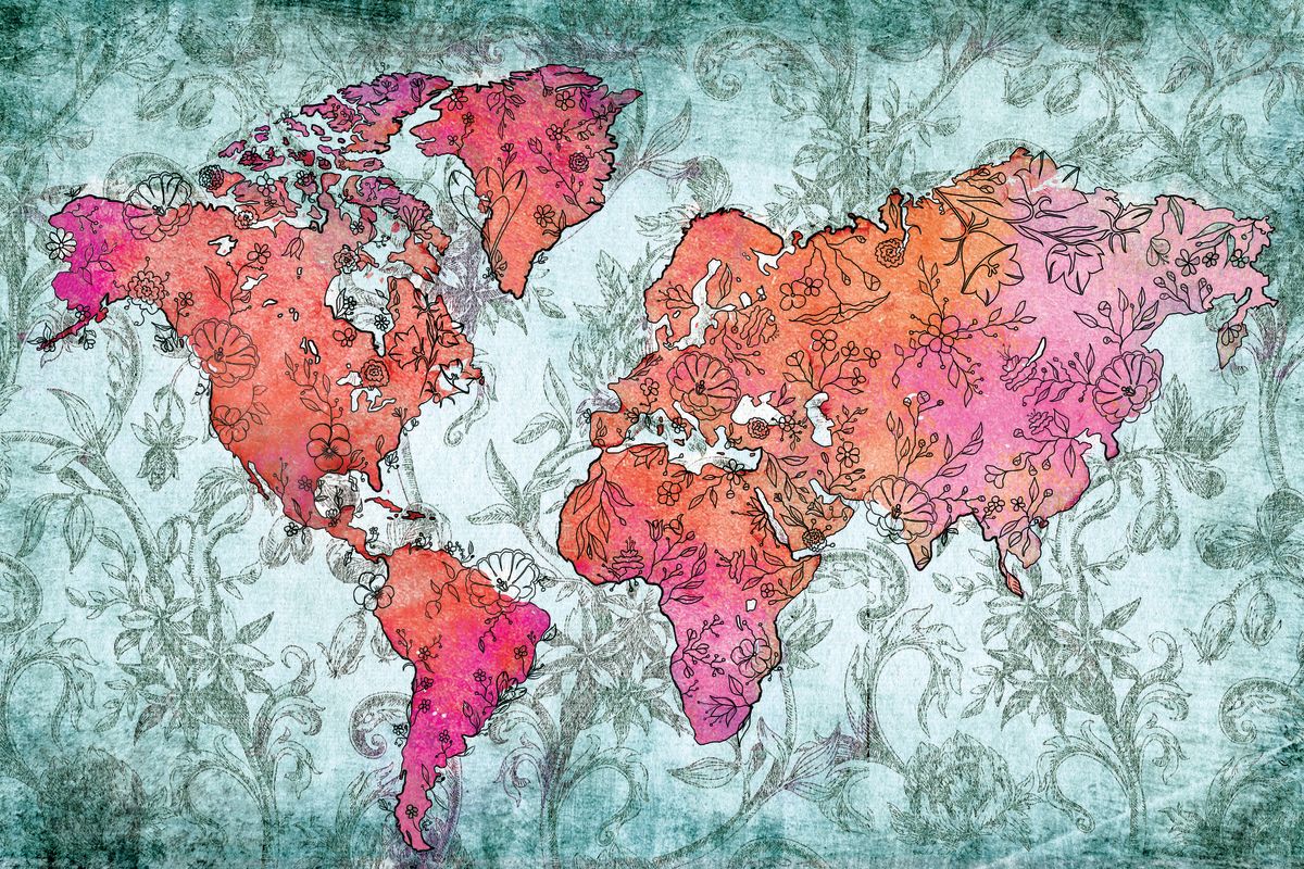 Floral Doodle World Map