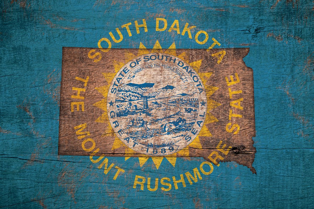 State Map Over South Dakota Flag