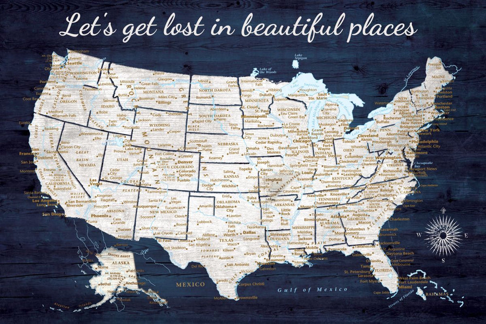 Beautiful Places Push Pin USA Map