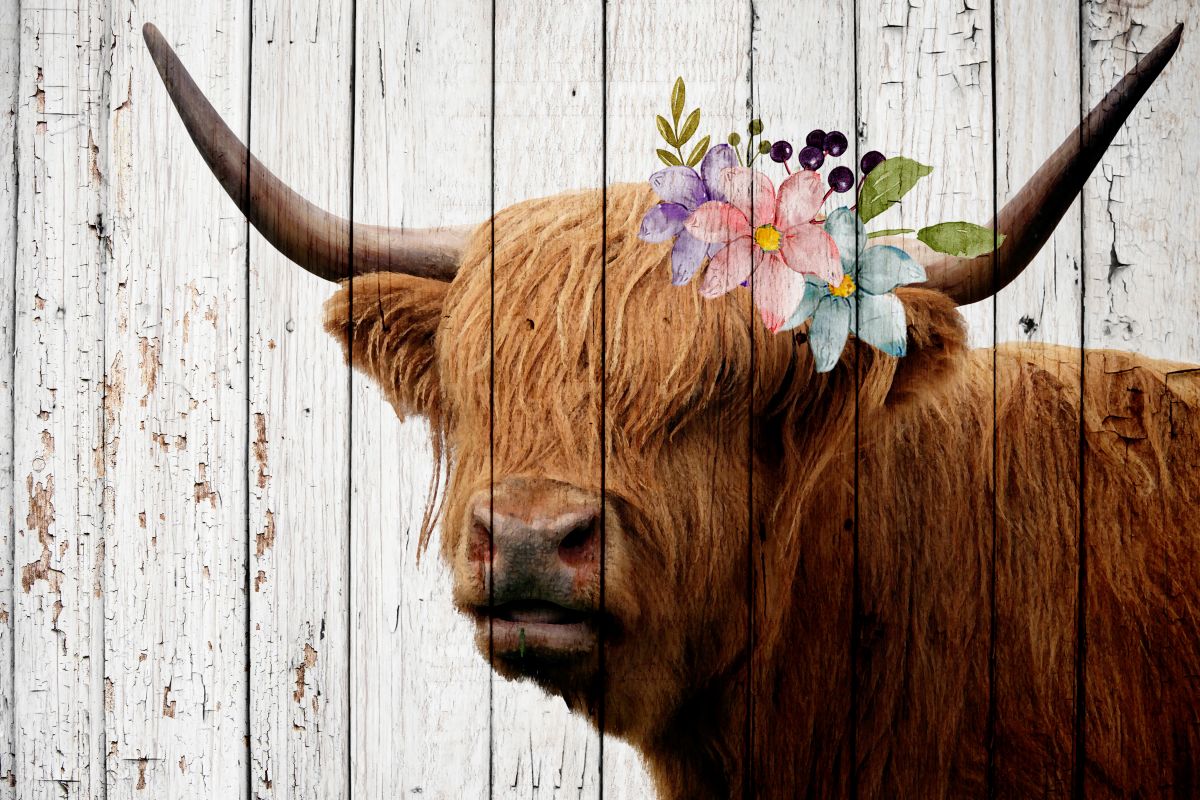 Wooden Floral Highland Cattle
