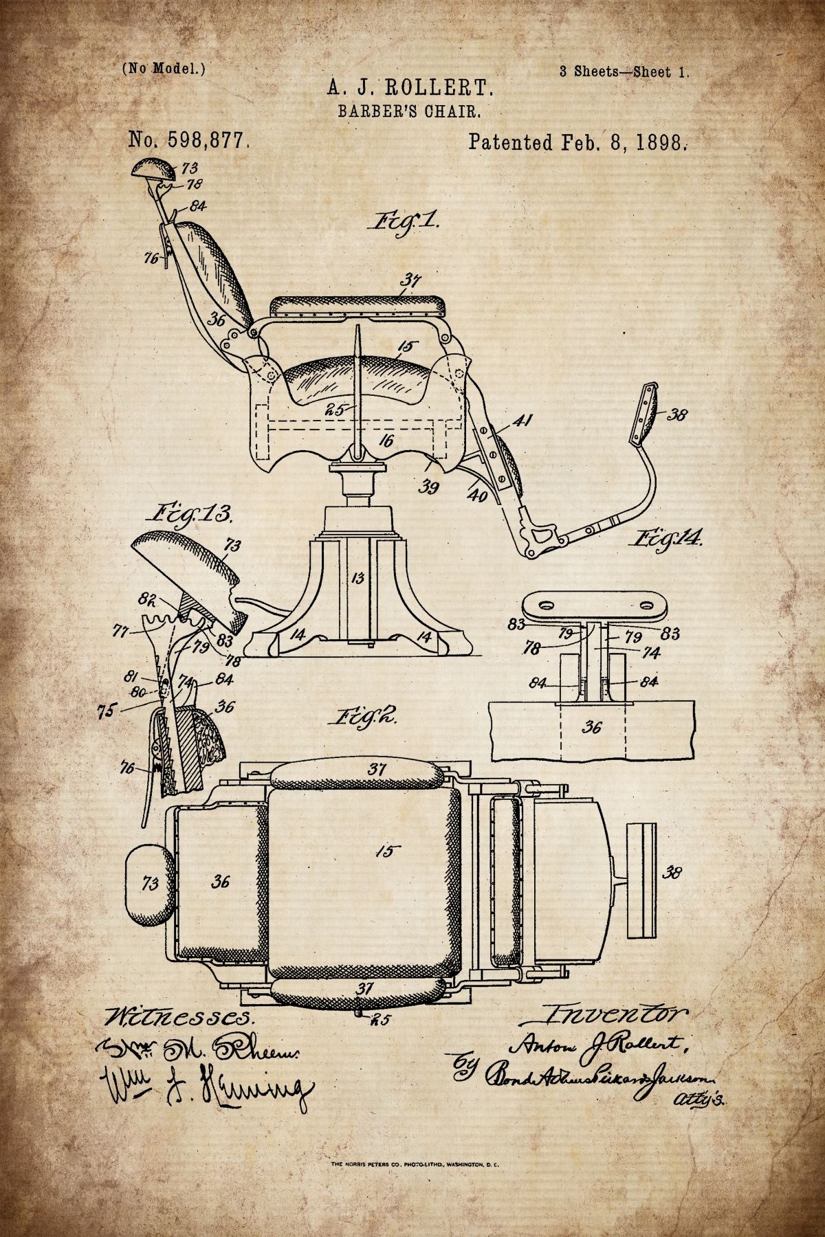 Barber's Chair 1898 Vintage Patent
