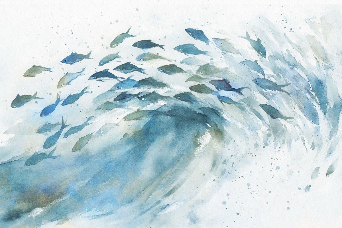 Fish Along The Wave Wall Art