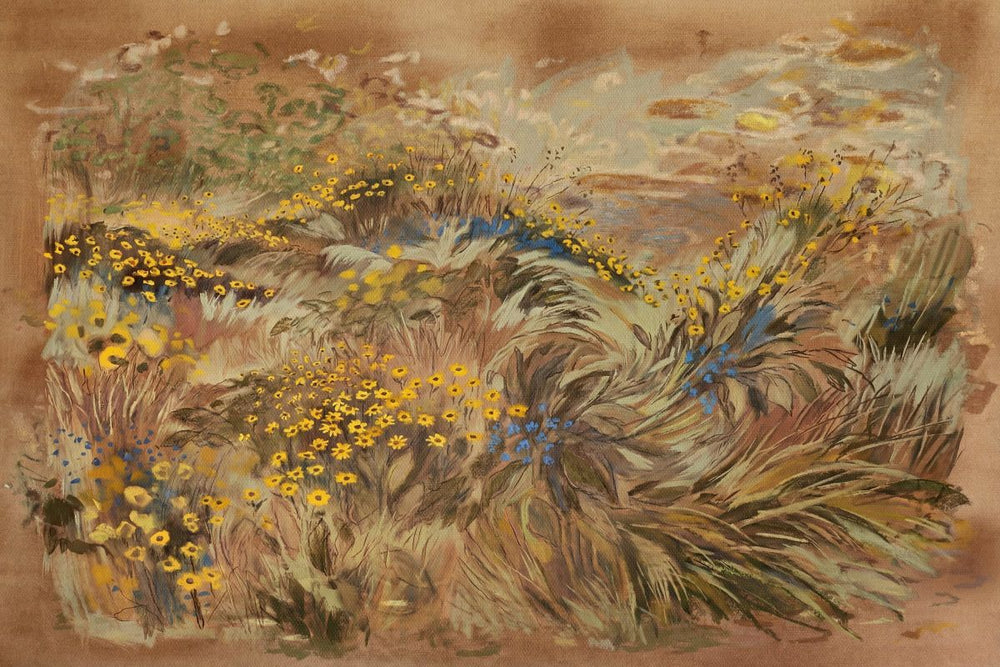 Windswept Wildflower Field at Sunset
