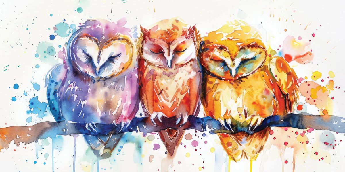 Sleeping Owls Watercolor Splash