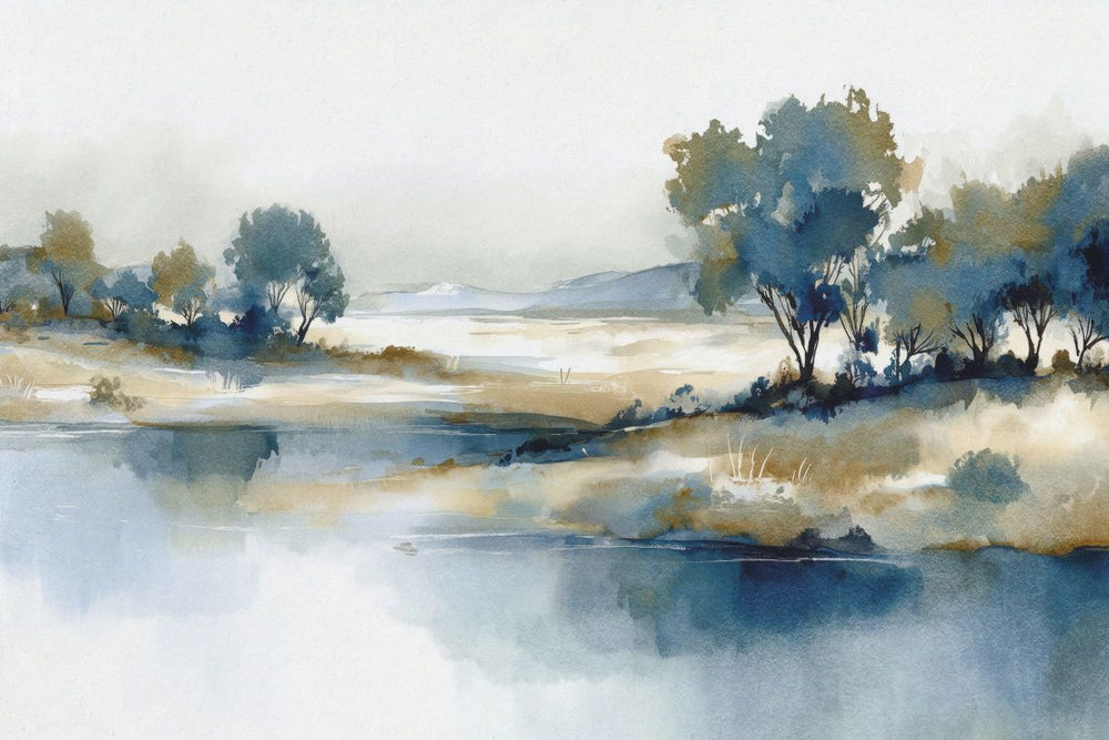Calm River Flows Beyond Trees