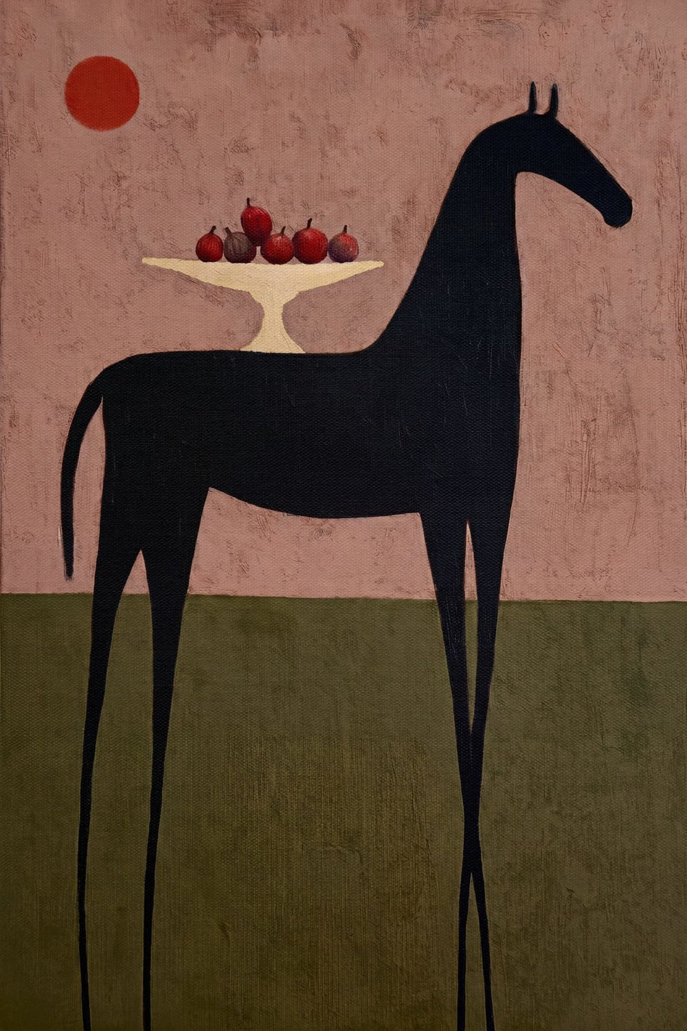 Black Horse with Fruit Offering