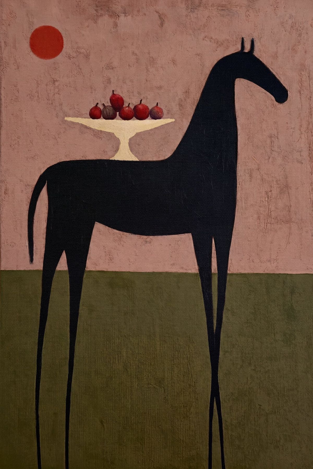 Black Horse with Fruit Offering