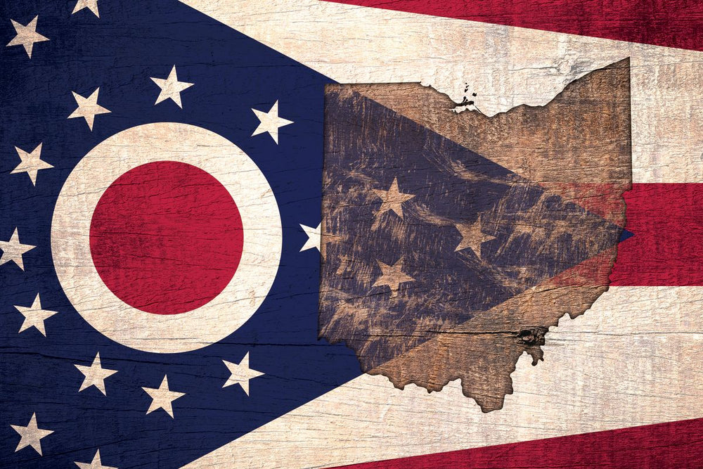 State Map Over Ohio Flag