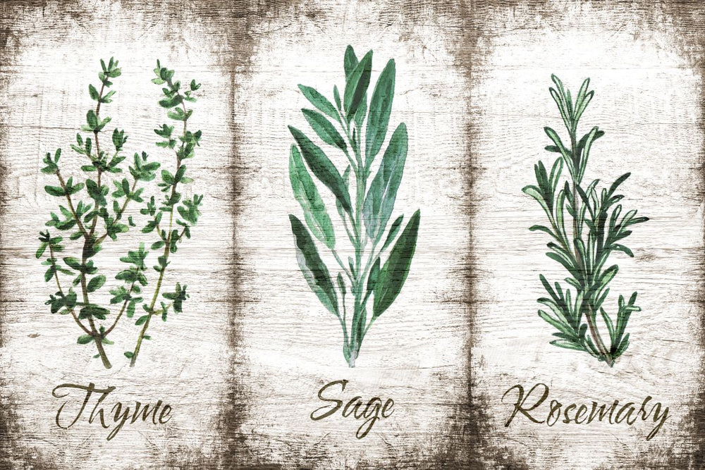 Thyme Sage Rosemary On Wood