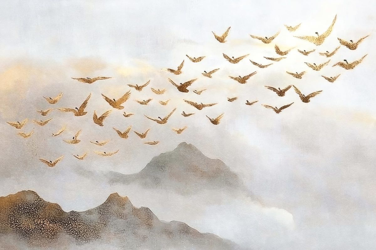 Golden Birds Above Peaks