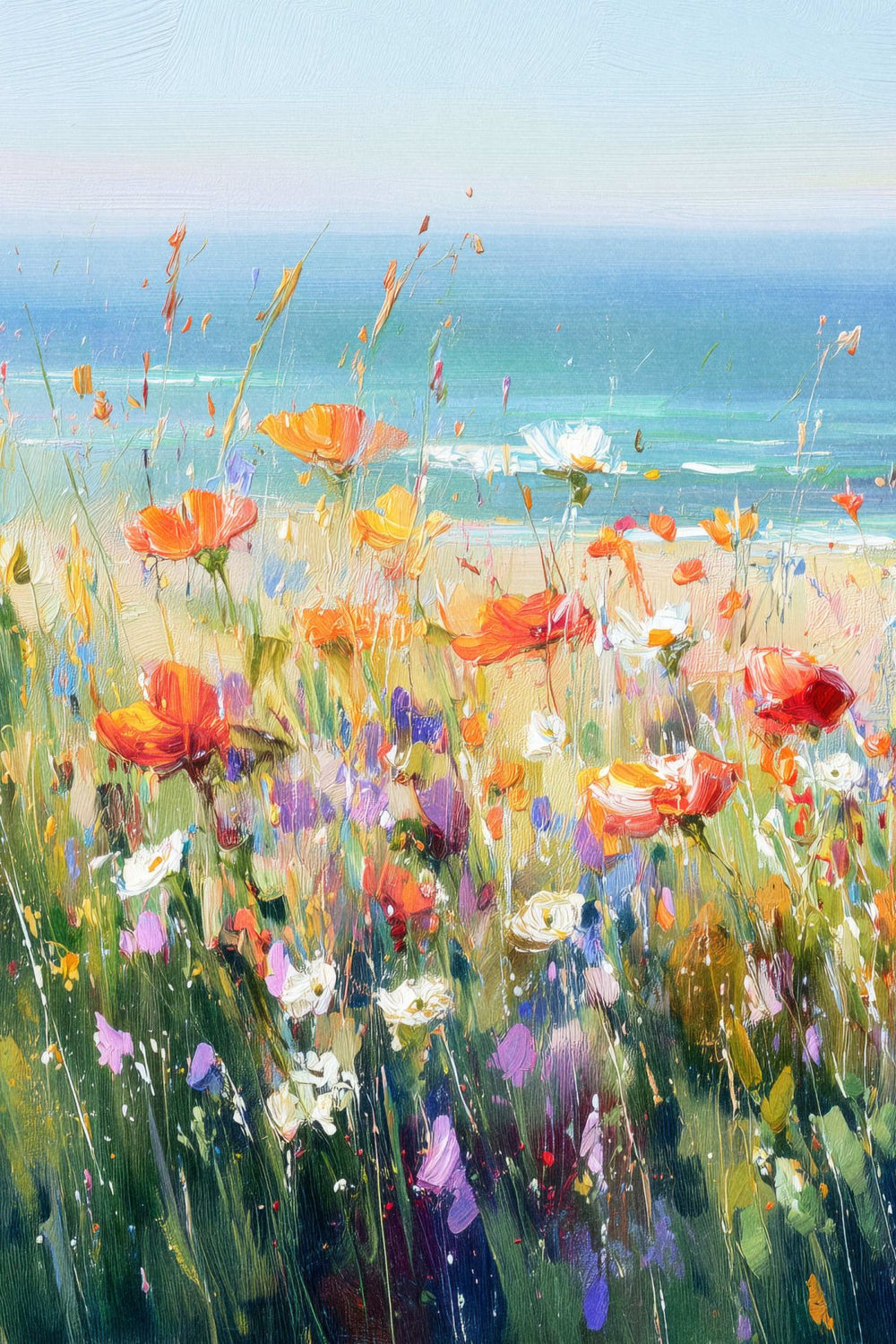 Coastal Poppies Beach Painting