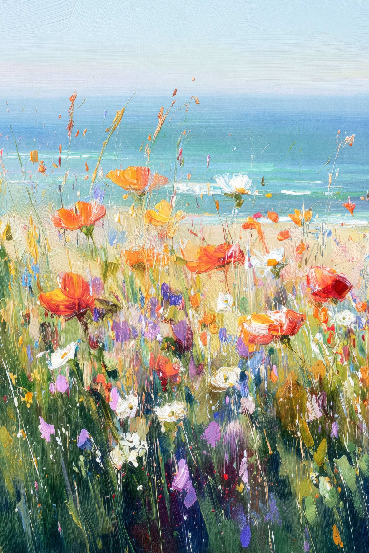 Coastal Poppies Beach Painting