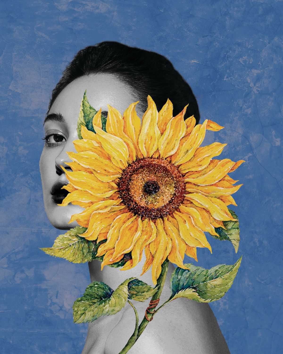 Lady Sunflower Paint Stroke Portrait