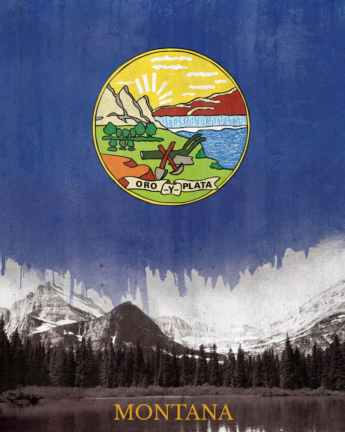 Montana Flag Over Landscape