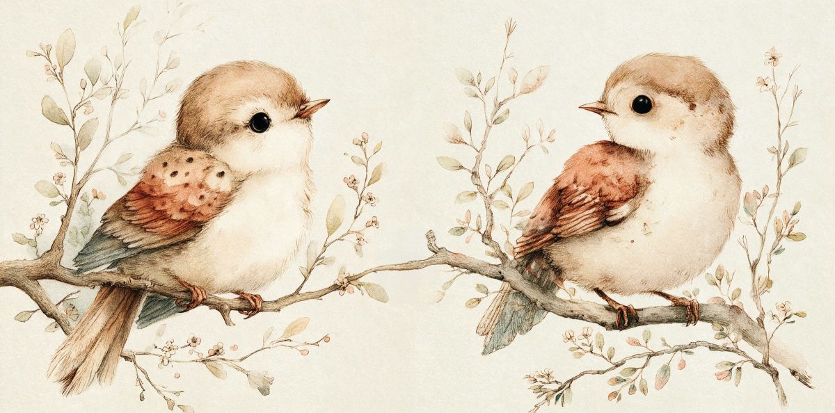 Two Little Songbirds on a Branch