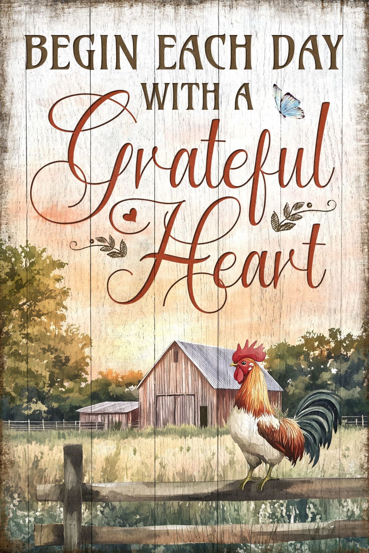 Grateful Heart With Rooster Wall Art