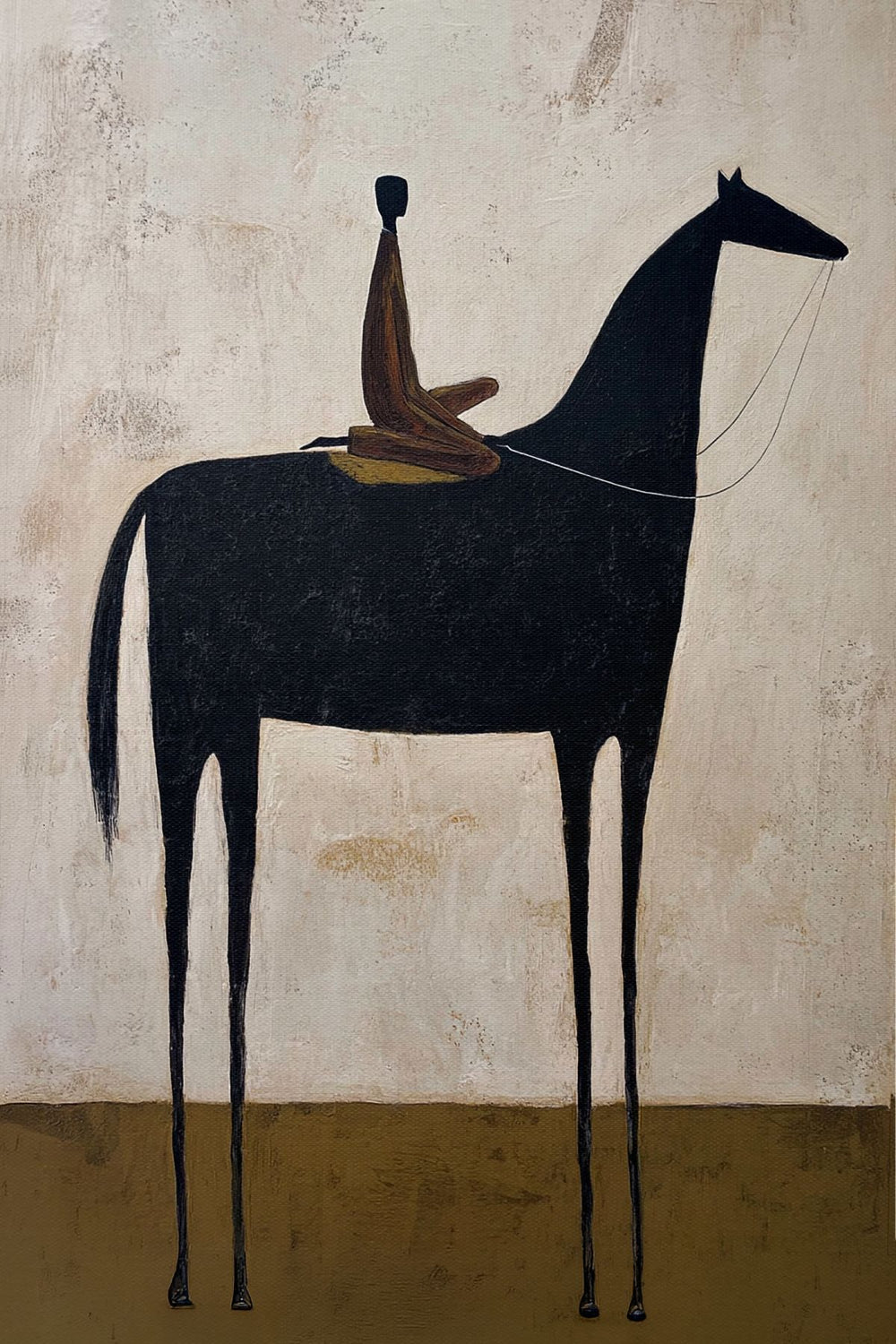 Black Horse with Rider in Minimalist Style
