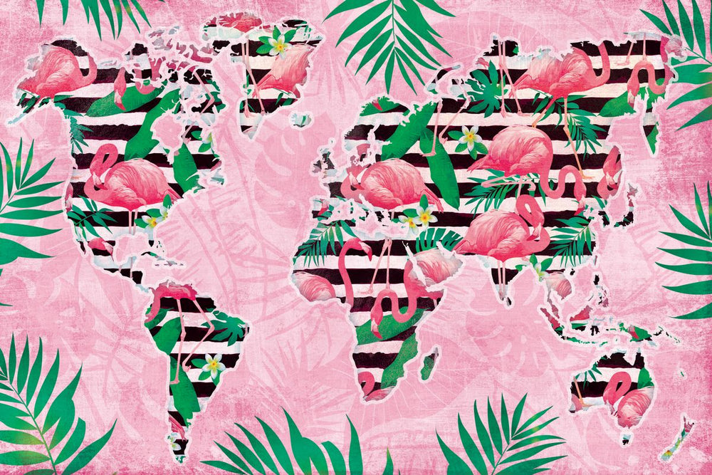 Tropical Flamingo World Map