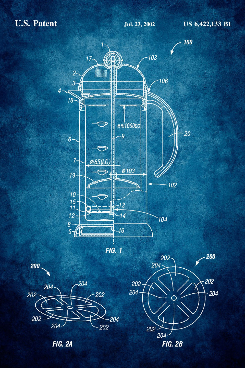 French Press Coffee Maker Blue Patent