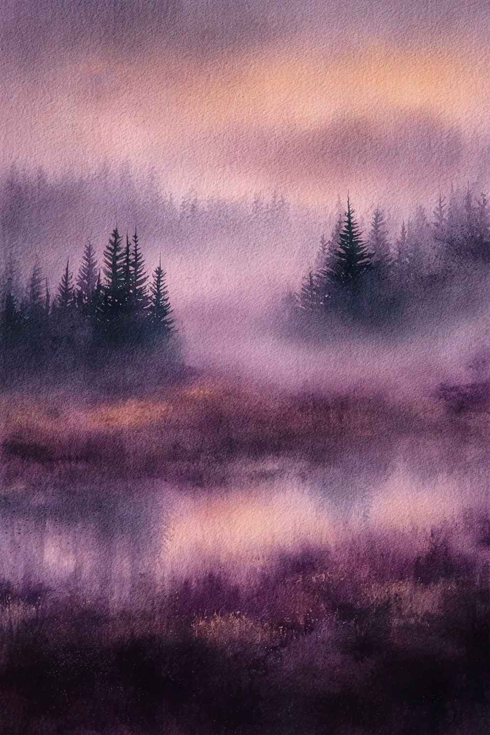 Purple Misty Forest at Twilight