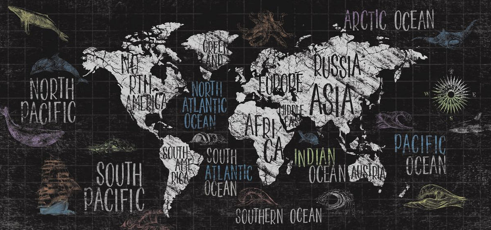 Labeled Chalk World Map