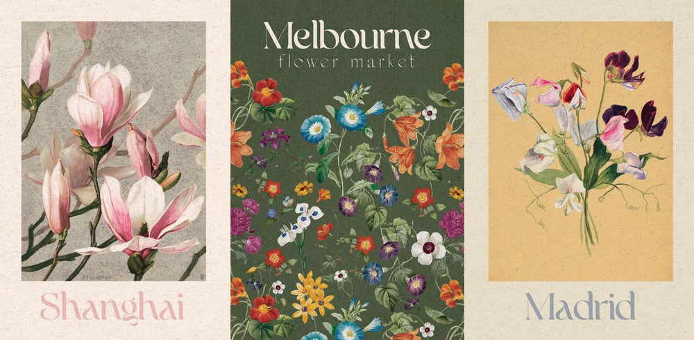 Shanghai Melbourne Madrid Flower Market Posters