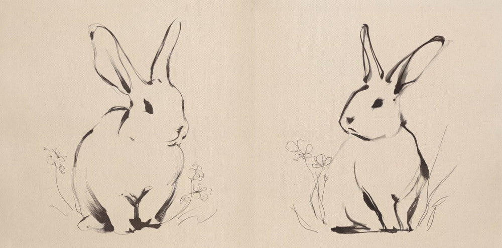 Two Rabbits with Flowers Sketch