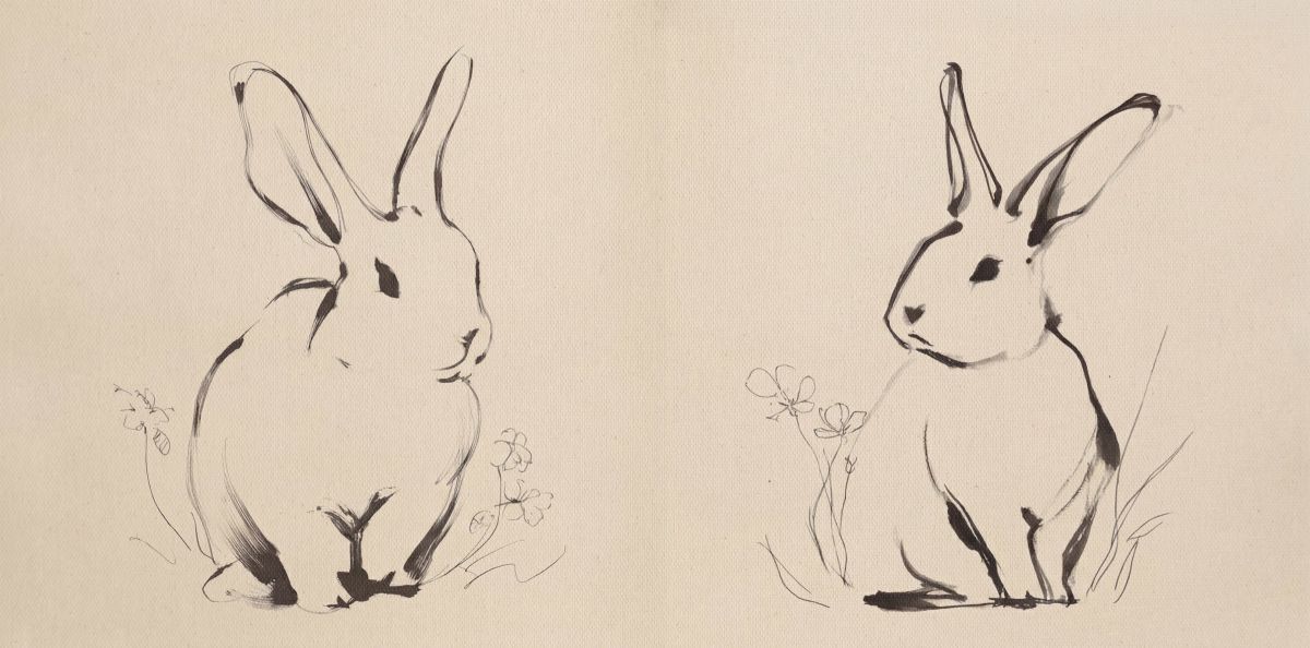 Two Rabbits with Flowers Sketch