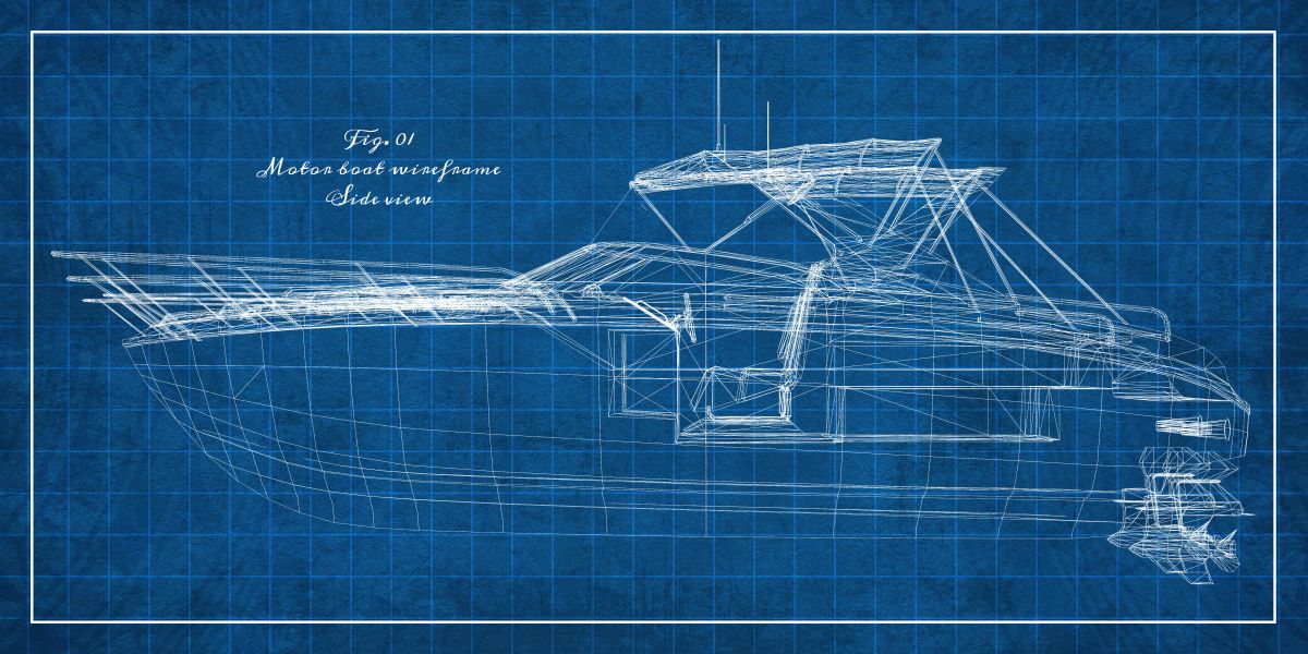 Motorboat Wireframe Side View
