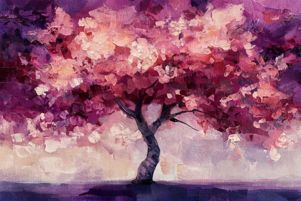 Blooming Tree in Purple Oil Painting