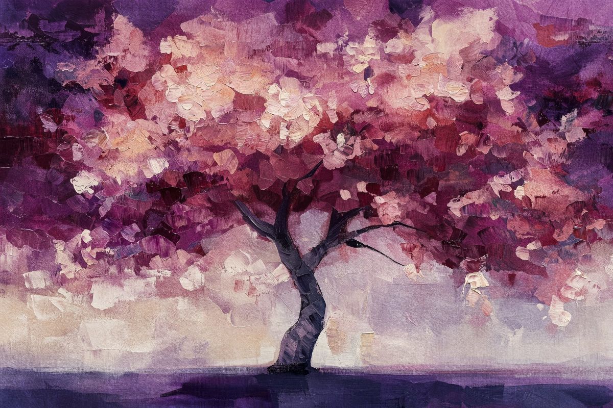 Blooming Tree in Purple Oil Painting