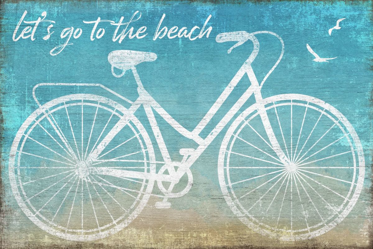 Let's Go To The Beach With Bike Sign Wall Art