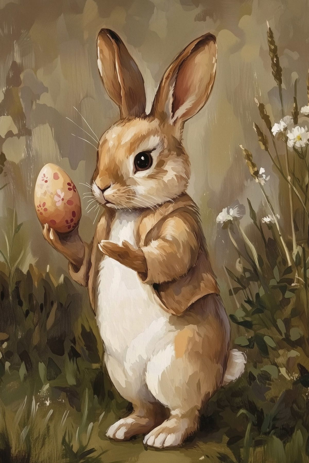 Easter Bunny Holding a Painted Egg