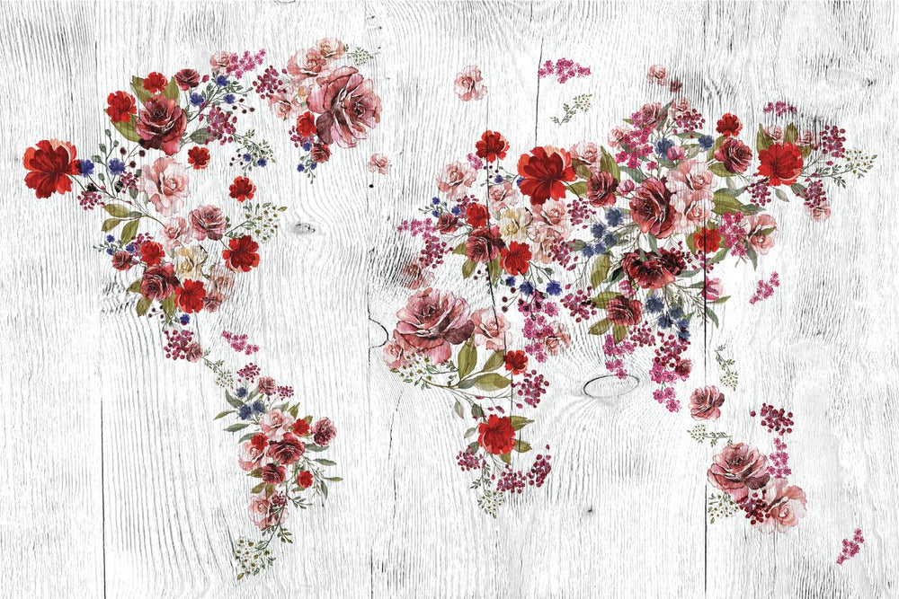 Red Floral World Map