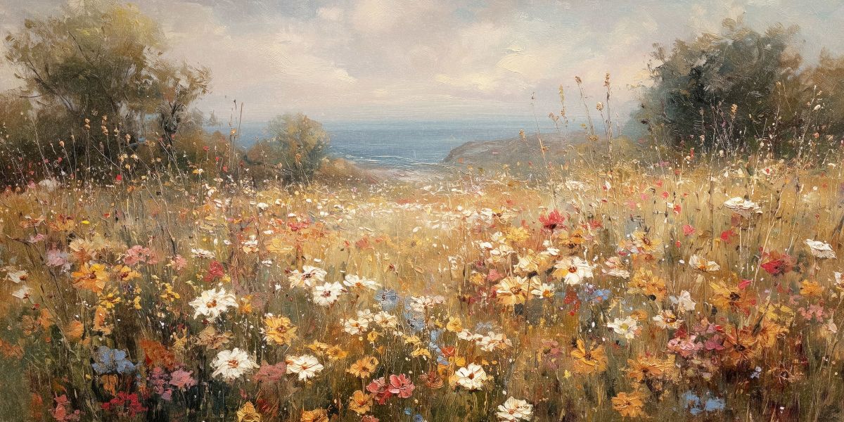 Golden Wildflower Meadow Overlooking the Coast