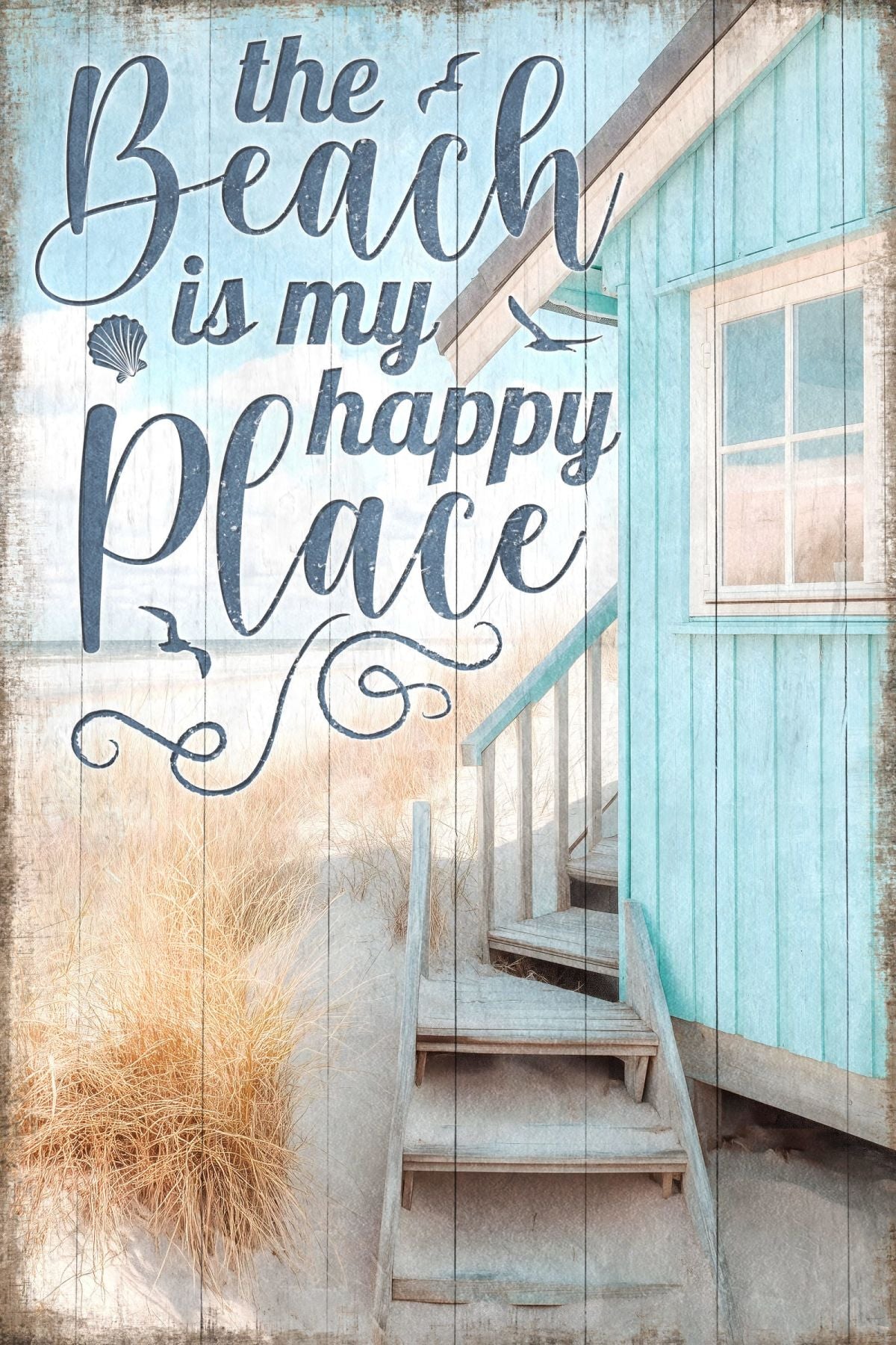 The Beach Is My Happy Place Typography Sign Wall Art