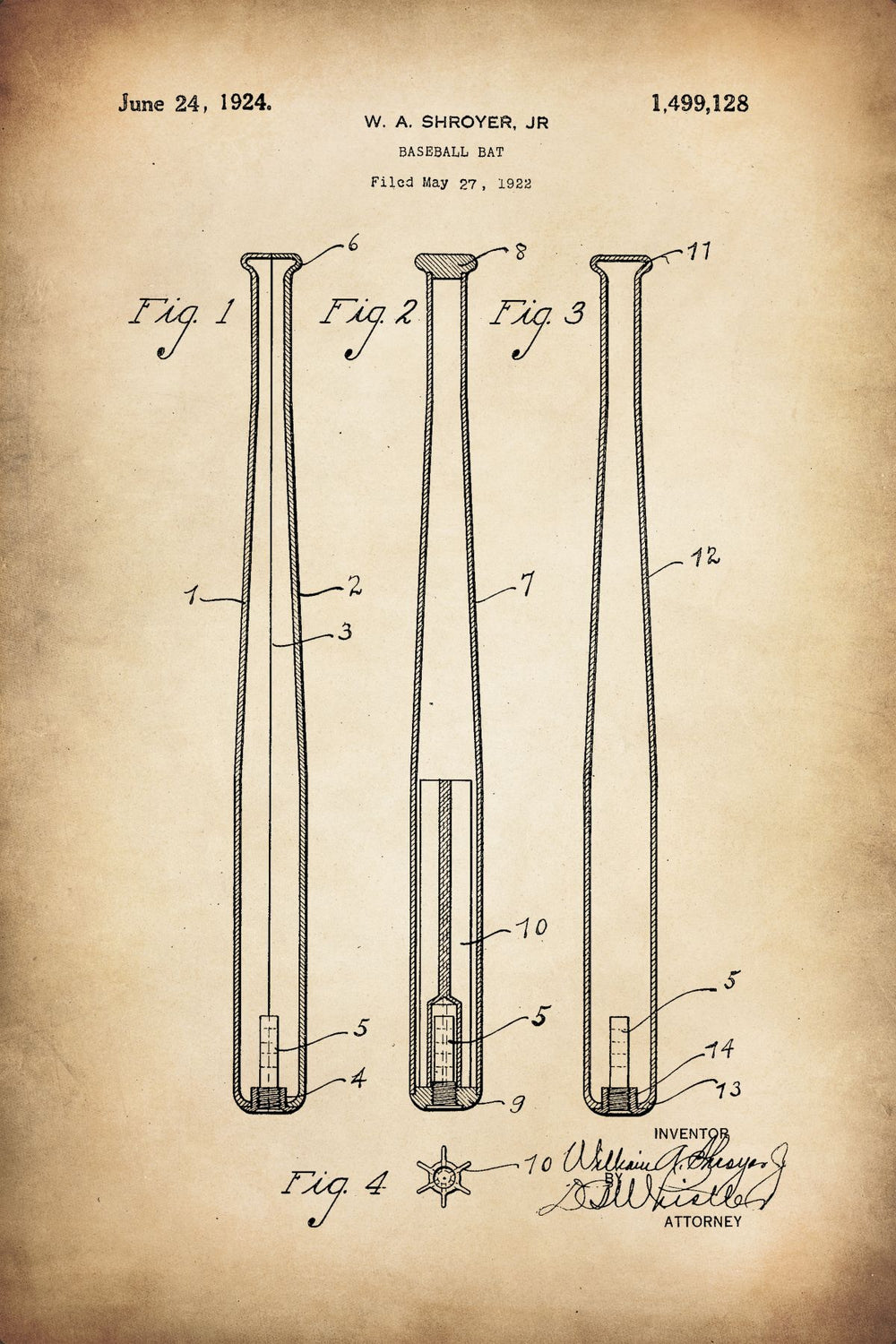 Vintage Baseball Bat Patent