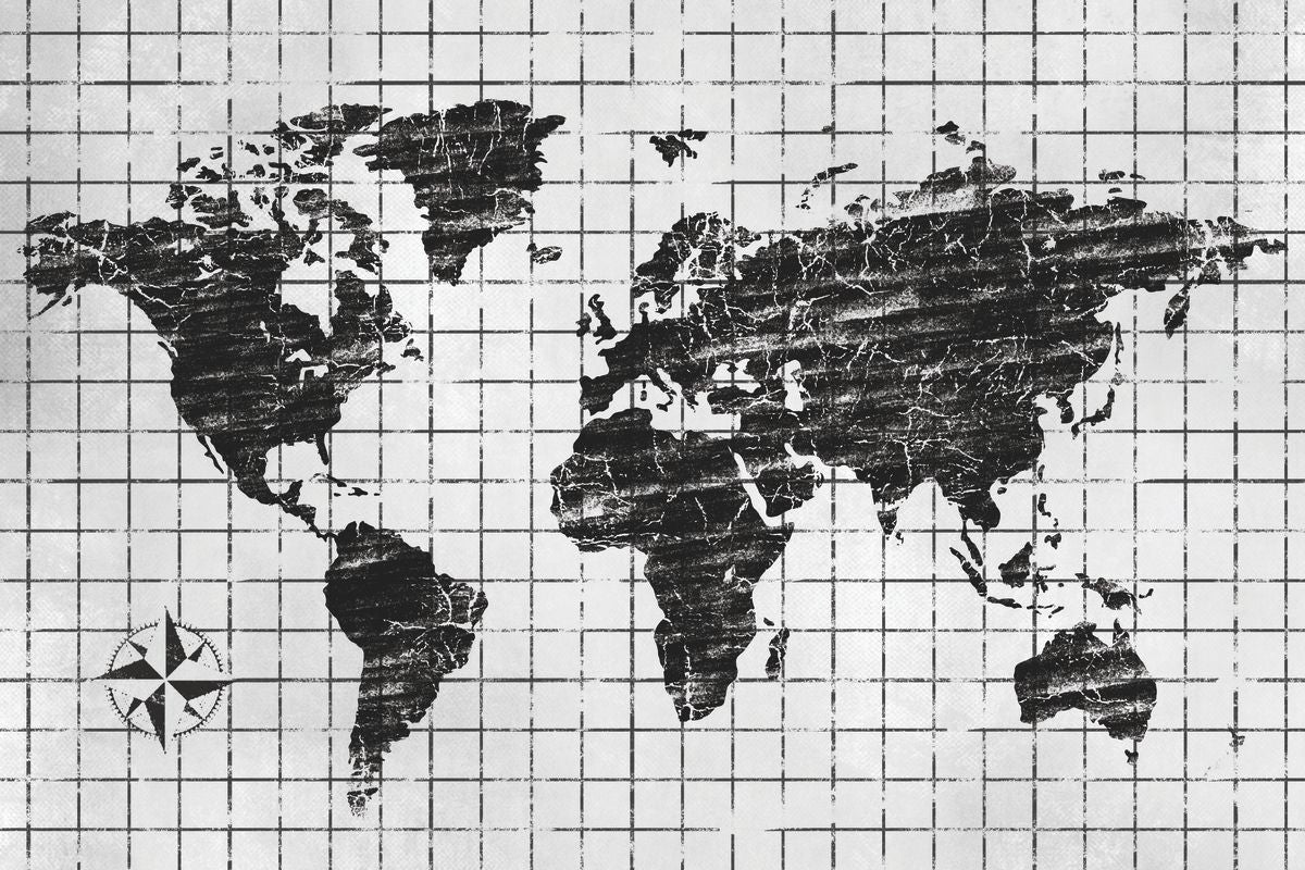 Black Grid World Map