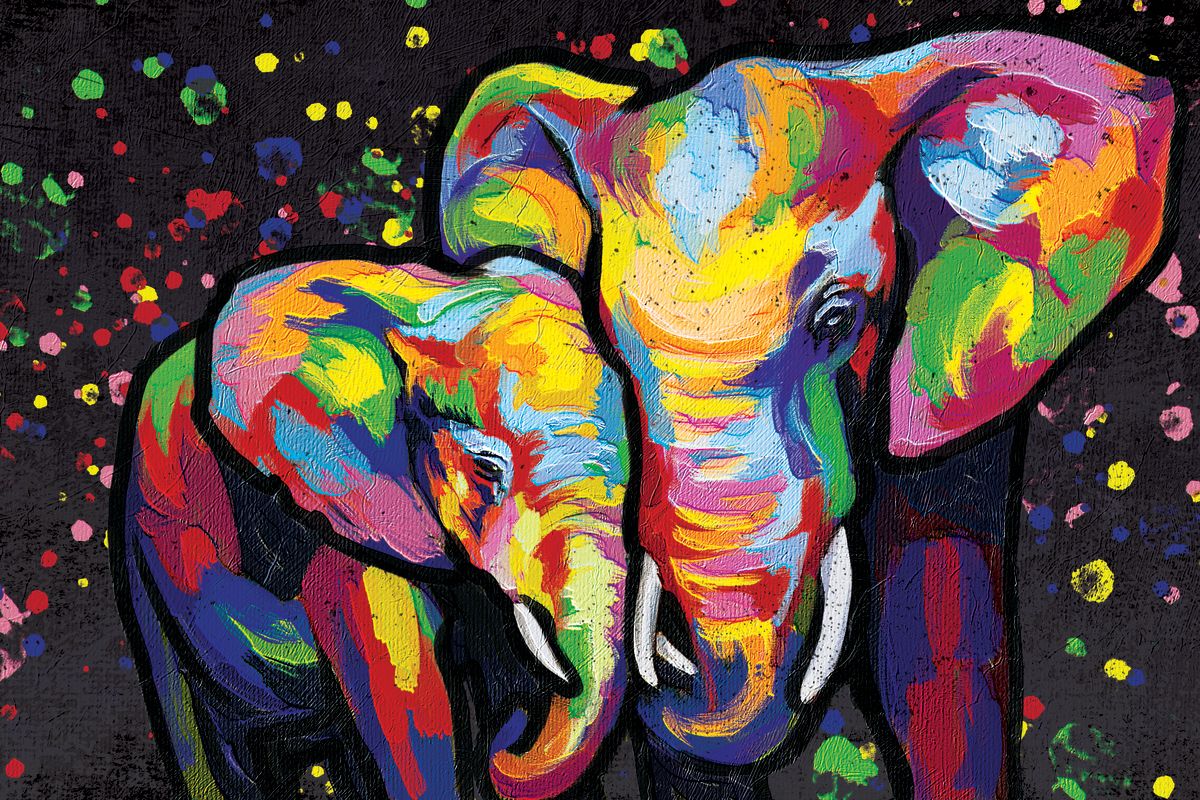 Elephant Parent And Child Abstract Color