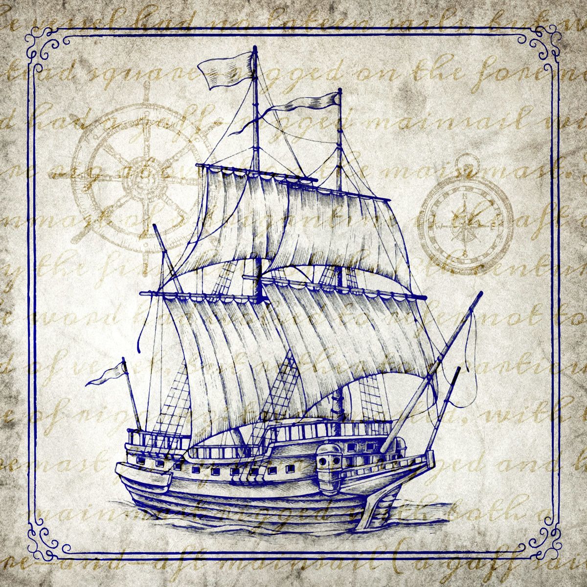 Vintage Pirate Ship With Border