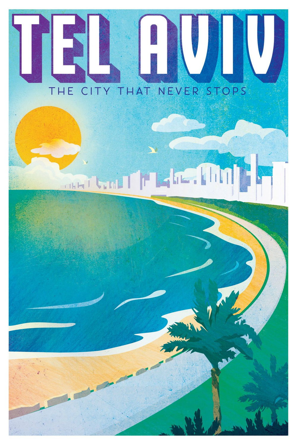 Tel Aviv City That Never Stops Vintage Poster