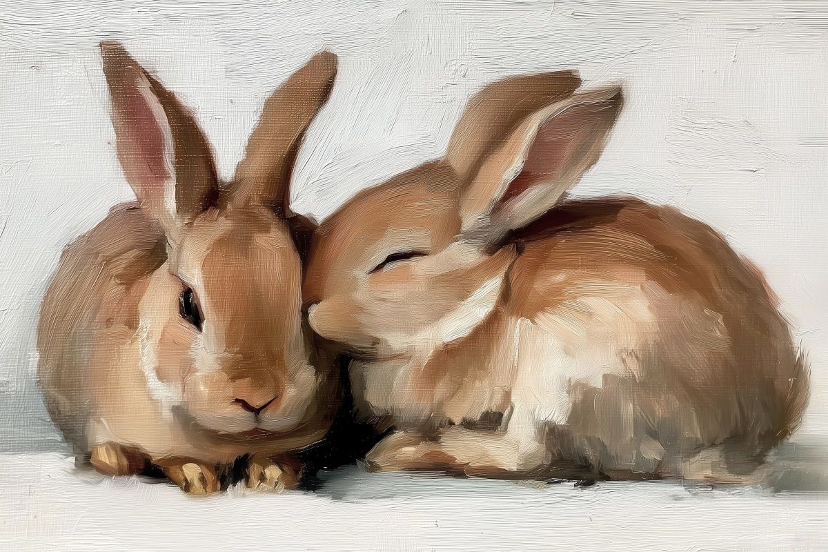 Two Rabbits Snuggled Together