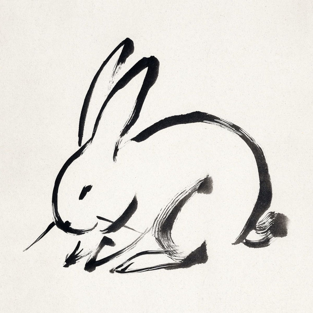 Dynamic Black Brushstroke Rabbit Art