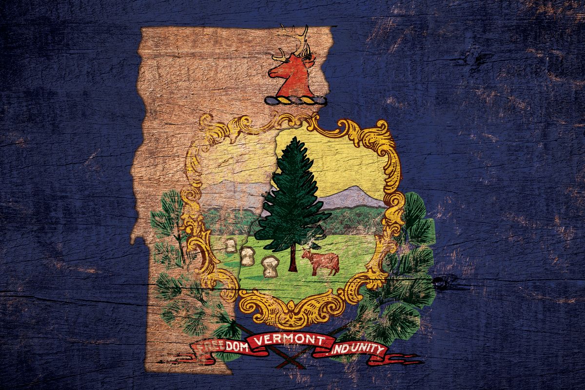 State Map Over Vermont Flag