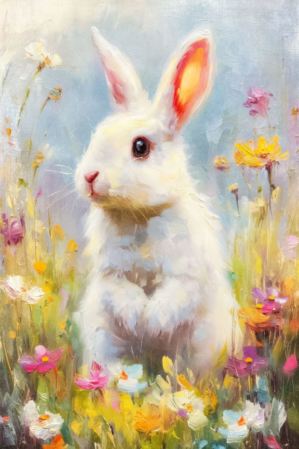 White Bunny in Wildflower Meadow