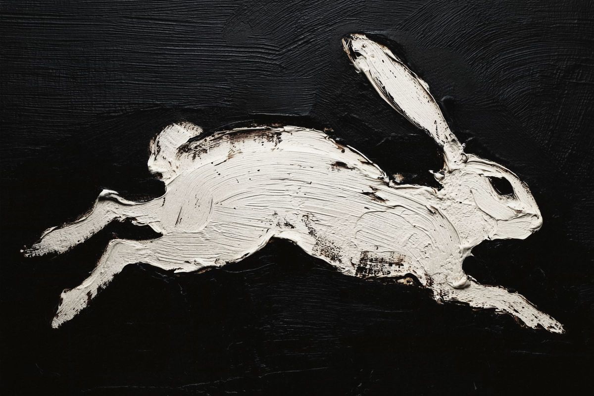 Leaping White Rabbit Painting