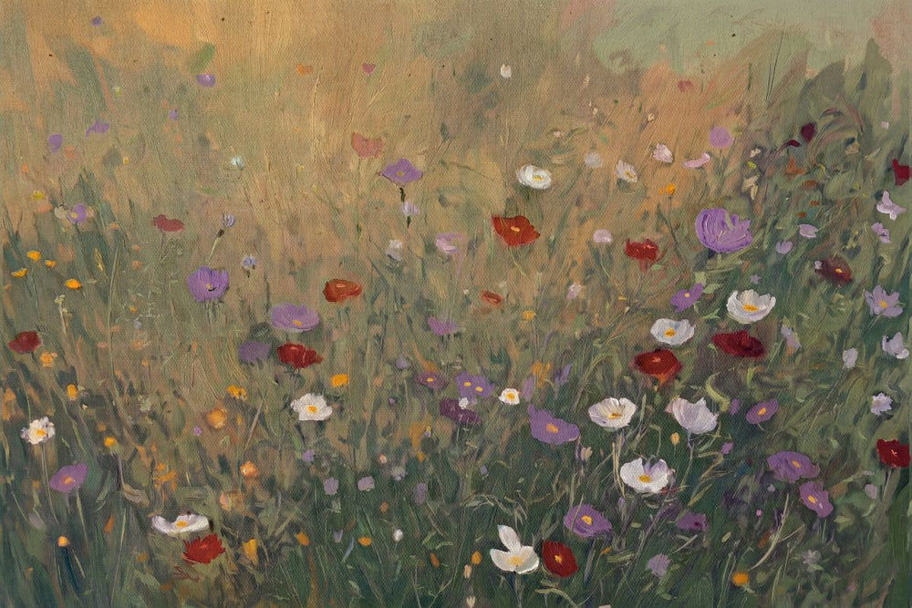 Golden Hour Wildflower Field Painting