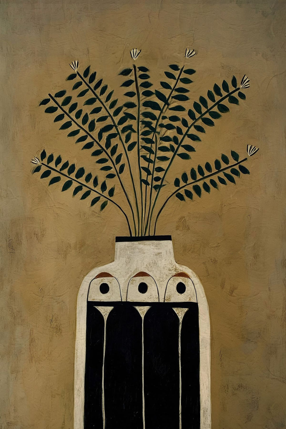 Minimalist Vase with Botanical Stems Painting