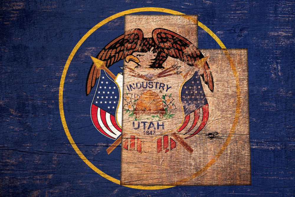 State Map Over Utah Flag